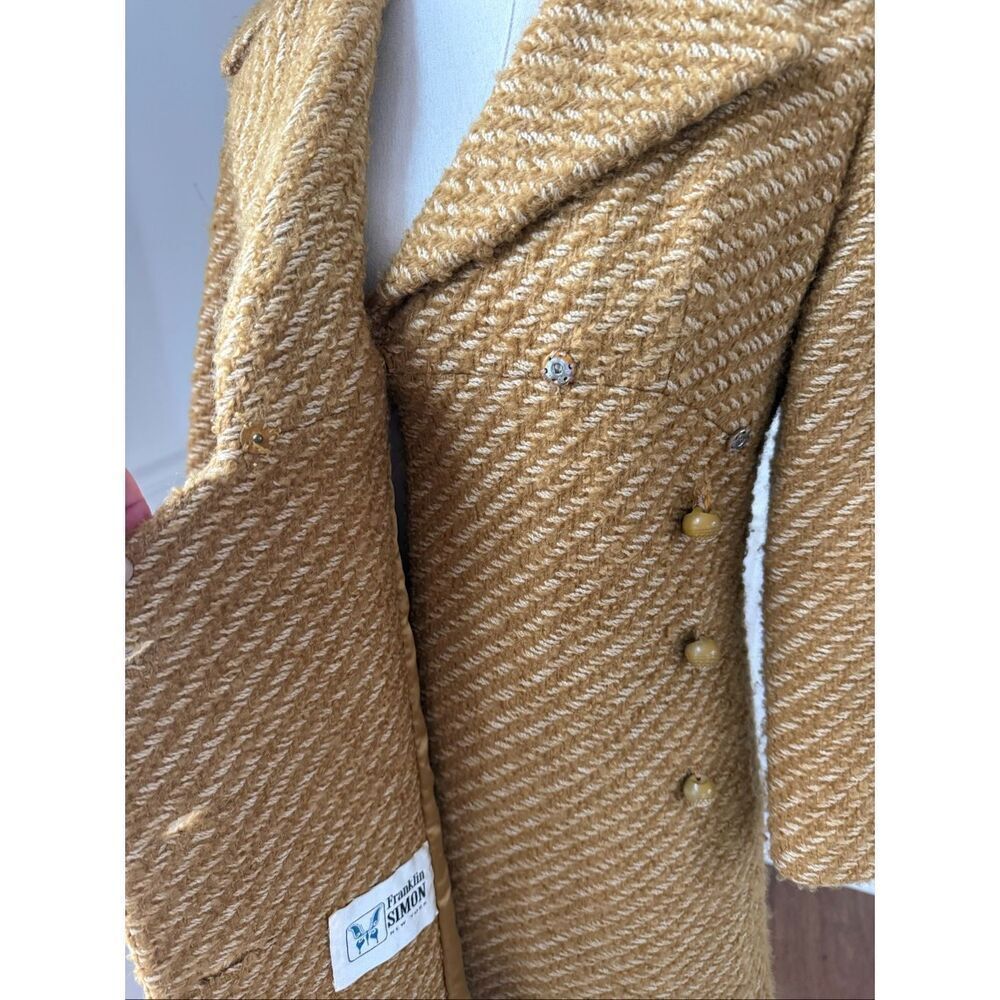 Vintage 60s Franklin Simon New York Mustard Gold Side Button Coat S M - Picture 10 of 13